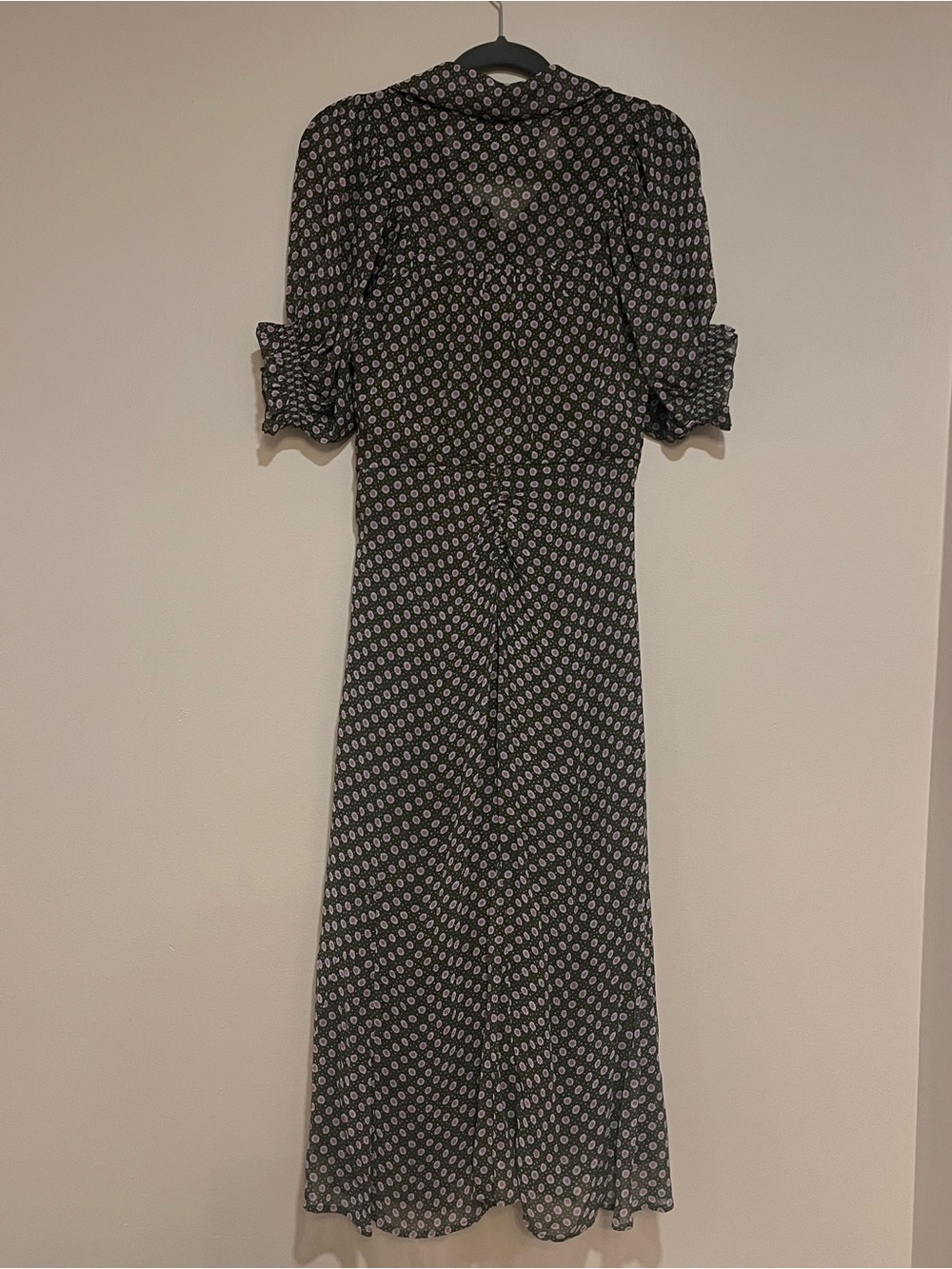 Anthropologie Puff-Sleeve Ruched Mesh Midi Shirt Dress Women Sz 10 Floral office - Picture 9 of 13